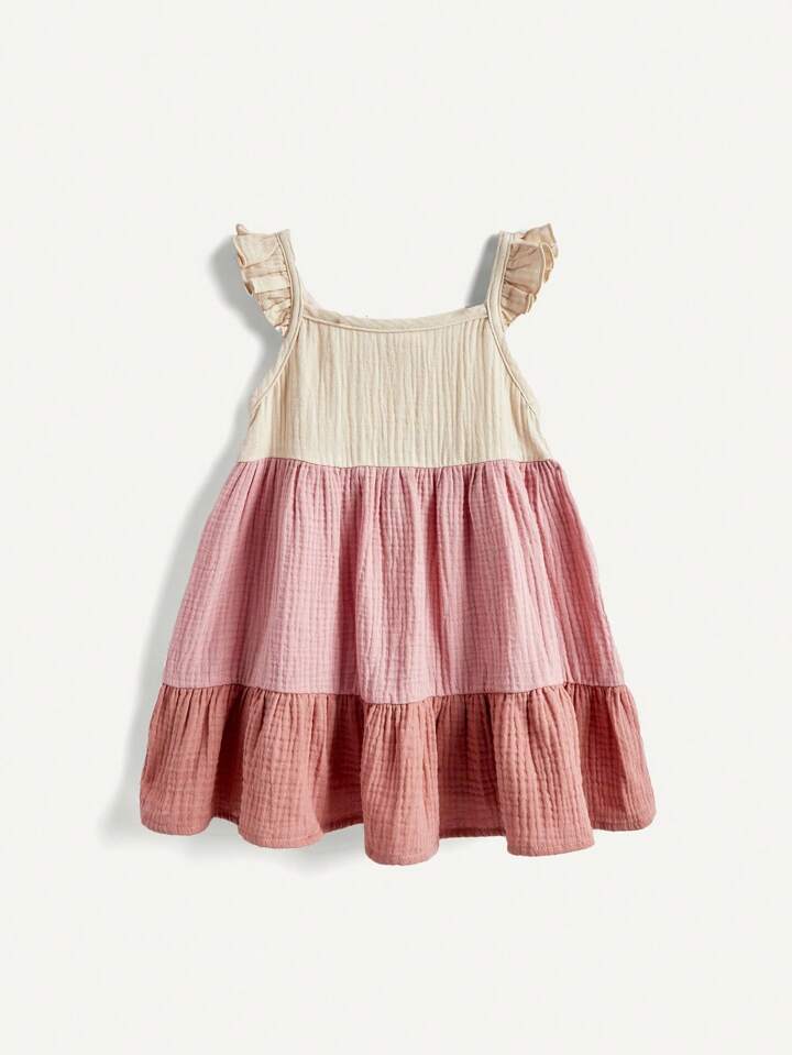 Baby Girl Color-Block Ruffle-Trimmed Sundress With Shoulder Straps.