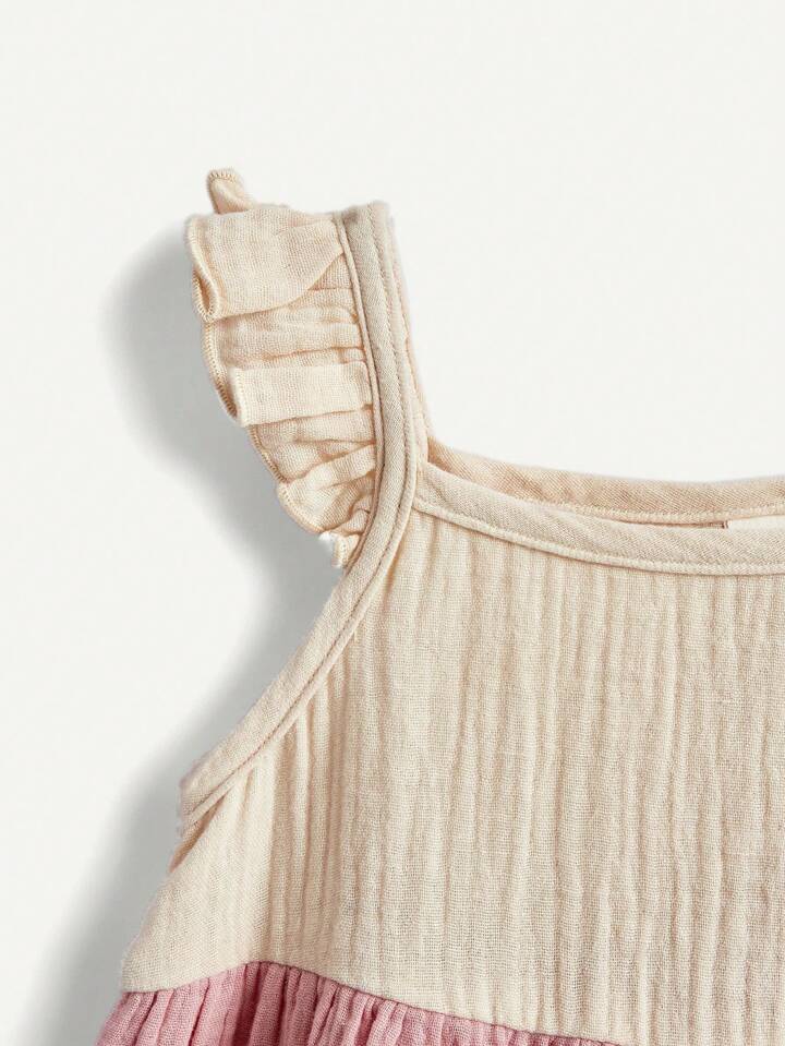 Baby Girl Color-Block Ruffle-Trimmed Sundress With Shoulder Straps.