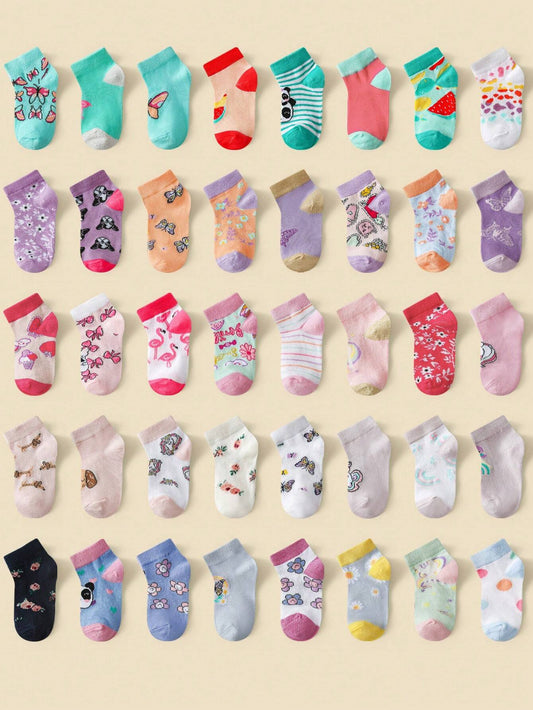 2pairs Kids Girls Cartoon Pattern Socks, Soft & Breathable, Assorted Styles Random Sets