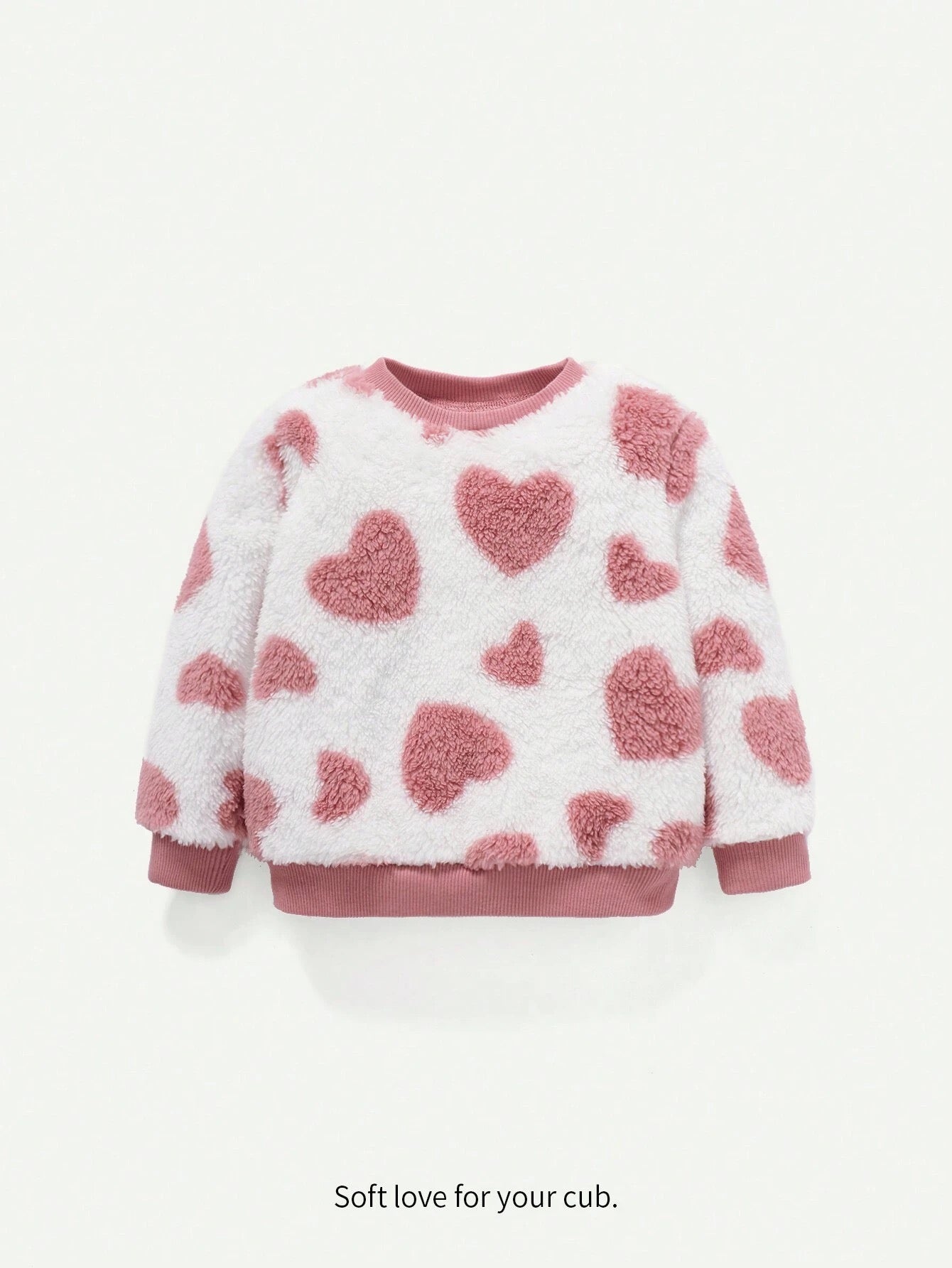 Baby Girl Heart Print Fuzzy Sweatshirt.