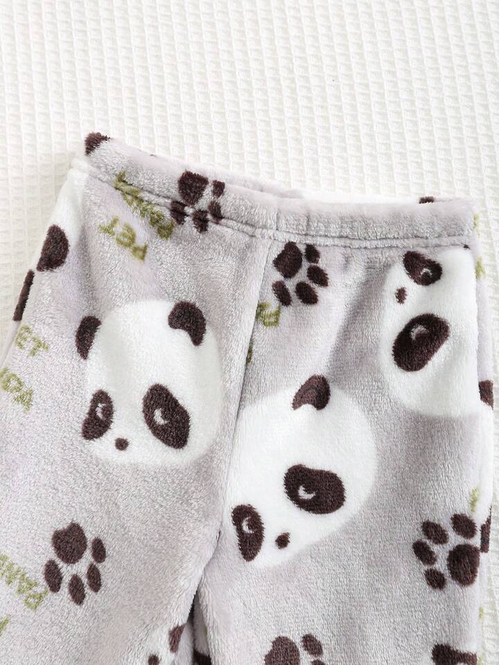 Cozy Pixies 2pcs/Set Baby Boy -Girl Panda Graphic Crew Neck Fleece Top And Jogger Pants Winter Outfit Pajama Set