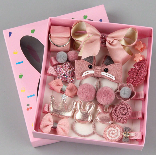 18pcs Girls' Cute Hair Accessory Set With Hair Clips, Hair Claws, Hair Ties And Storage Bag, Daily Use