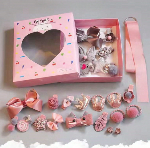 18pcs Girls' Cute Hair Accessory Set With Hair Clips, Hair Claws, Hair Ties And Storage Bag, Daily Use