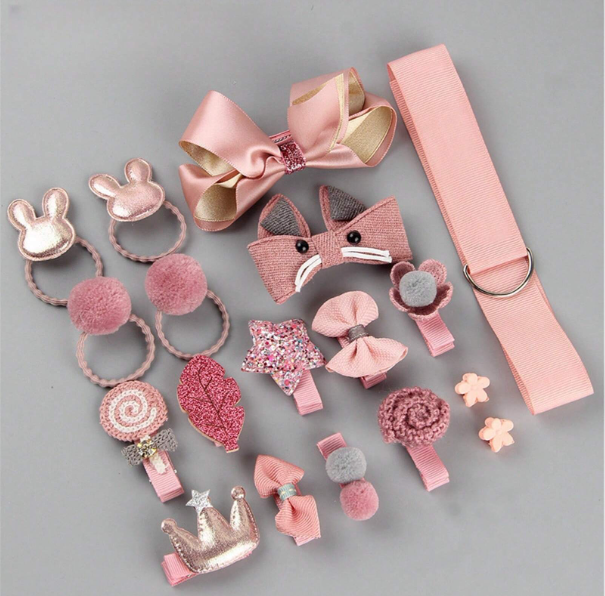 18pcs Girls' Cute Hair Accessory Set With Hair Clips, Hair Claws, Hair Ties And Storage Bag, Daily Use