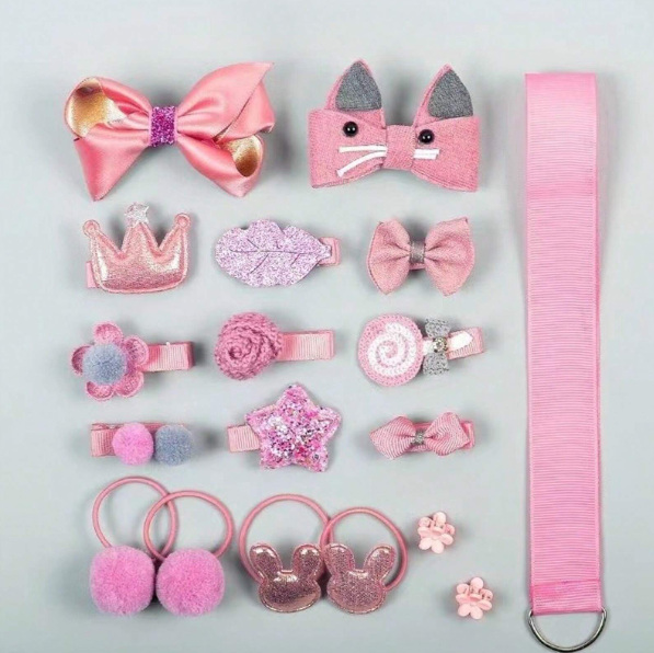 18pcs Girls' Cute Hair Accessory Set With Hair Clips, Hair Claws, Hair Ties And Storage Bag, Daily Use