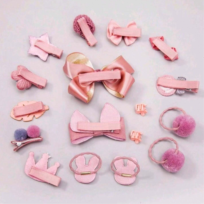 18pcs Girls' Cute Hair Accessory Set With Hair Clips, Hair Claws, Hair Ties And Storage Bag, Daily Use