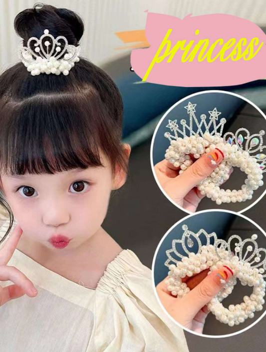 1piece Elegant Faux Pearl Hair Ties with Rhinestone Crown Decoration - Perfect Party and Holiday Gift for Girls