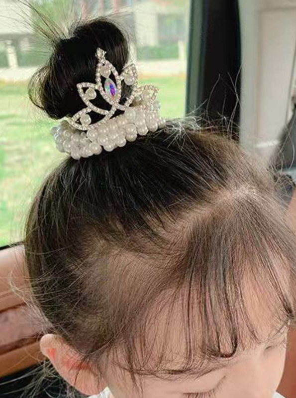 1piece Elegant Faux Pearl Hair Ties with Rhinestone Crown Decoration - Perfect Party and Holiday Gift for Girls