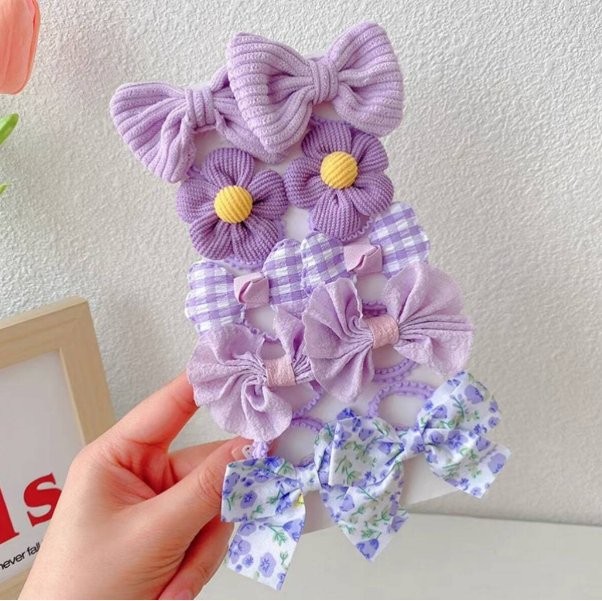 10pcs Cute & Sweet Bow & Flower Decor Hair Ties