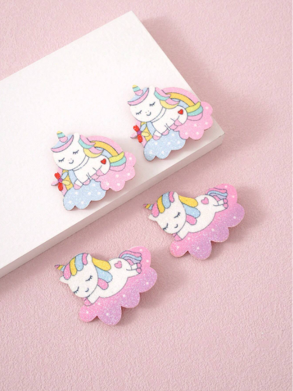 4pcs/Set Kids' Unicorn Design Hair Clips