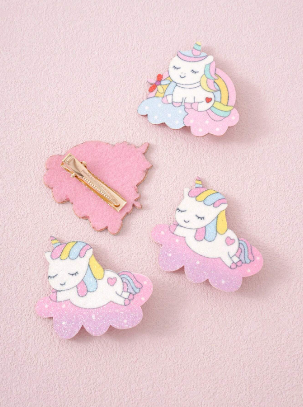 4pcs/Set Kids' Unicorn Design Hair Clips