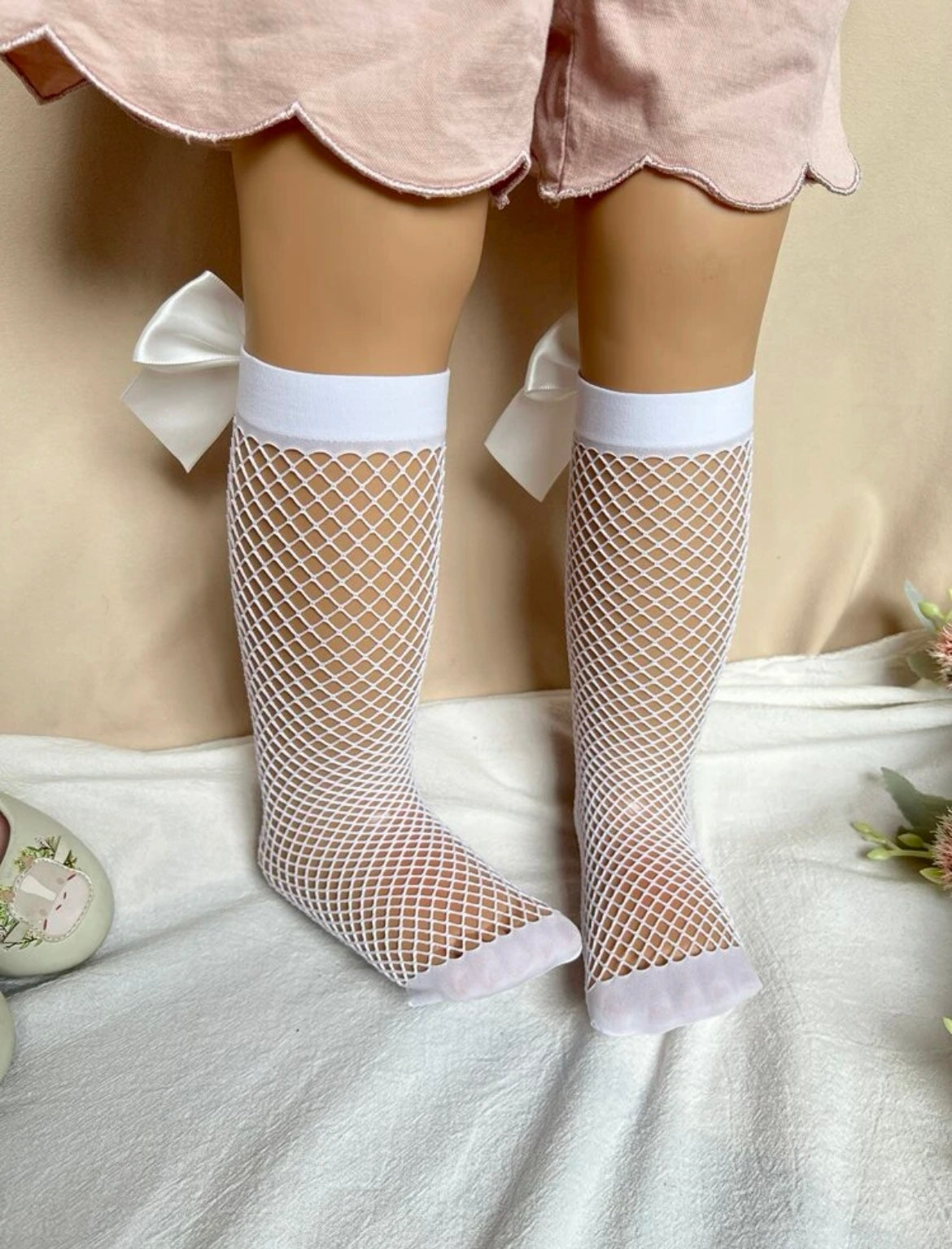 Toddler Girls Bow Decor Fishnet Socks