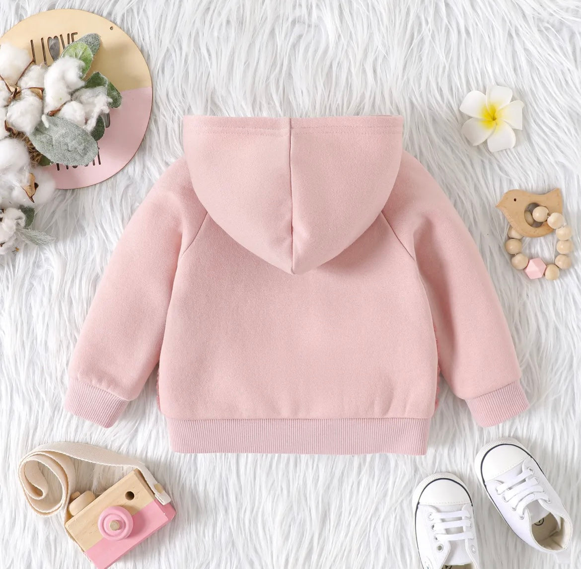 Baby Girl Winter Sherpa Fleece Colorblock Hooded Raglan-sleeve Jacket