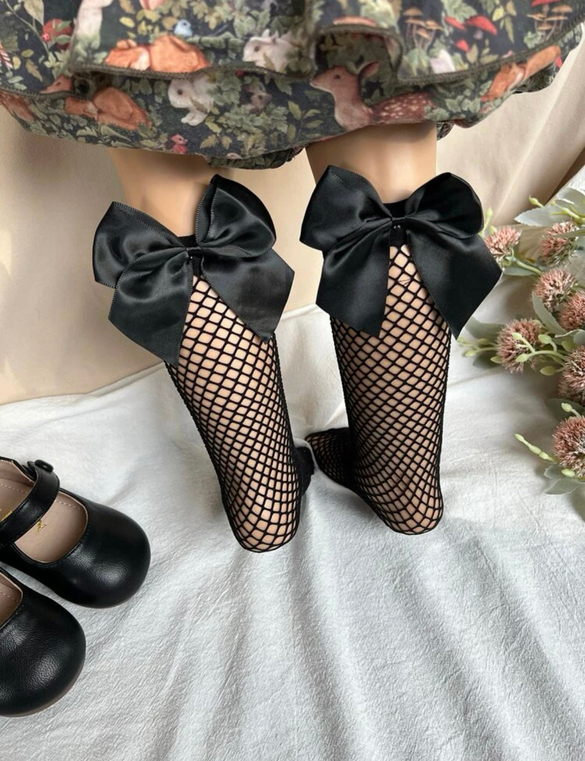 Toddler Girls Bow Decor Fishnet Socks