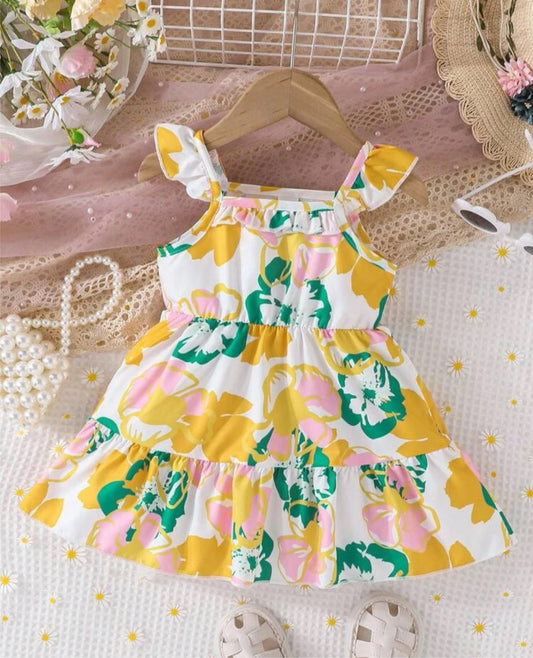 Baby Girl Floral Print Ruffle Trim Flounce Hem Dress