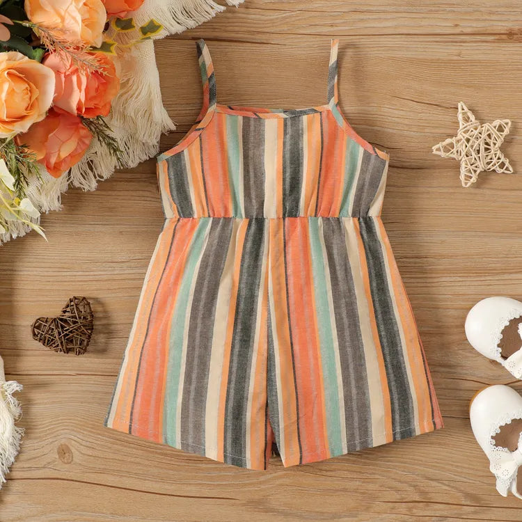 Baby Girl Stripe Button Design Slip Rompers