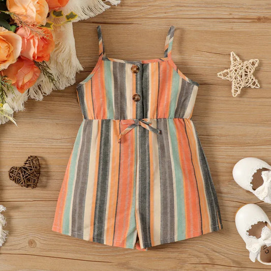 Baby Girl Stripe Button Design Slip Rompers