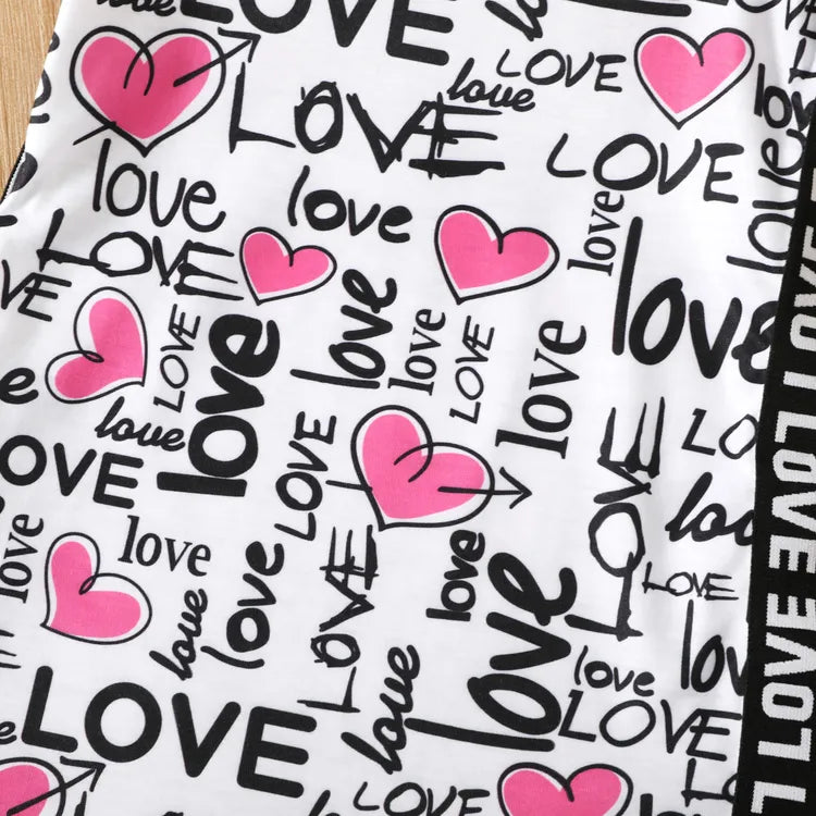 Baby Girl All Over Love Heart and Letter Print Short-sleeve Dress